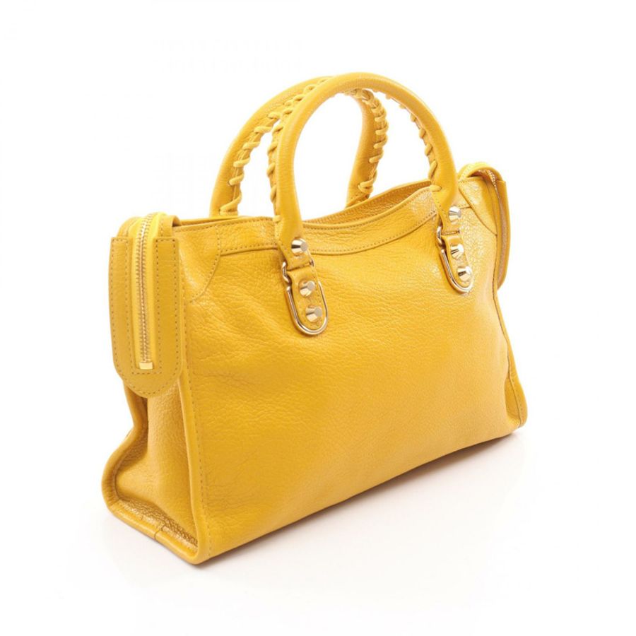 BALENCIAGA 經典金屬邊 City S 手提包 432831 黃色皮革 二手 女士-1