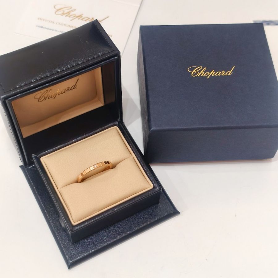 【25年全套】Chopard 18k玫瑰金窄版小方塊單鑽 冰塊戒指-1