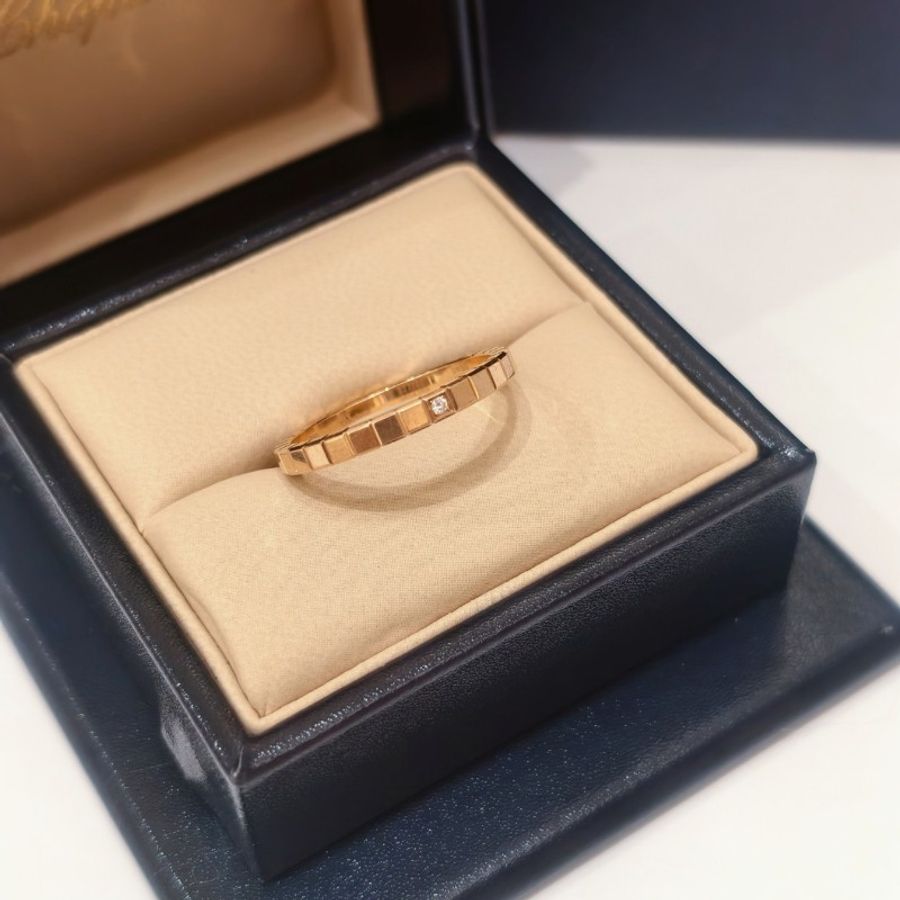 【25年全套】Chopard 18k玫瑰金窄版小方塊單鑽 冰塊戒指-4
