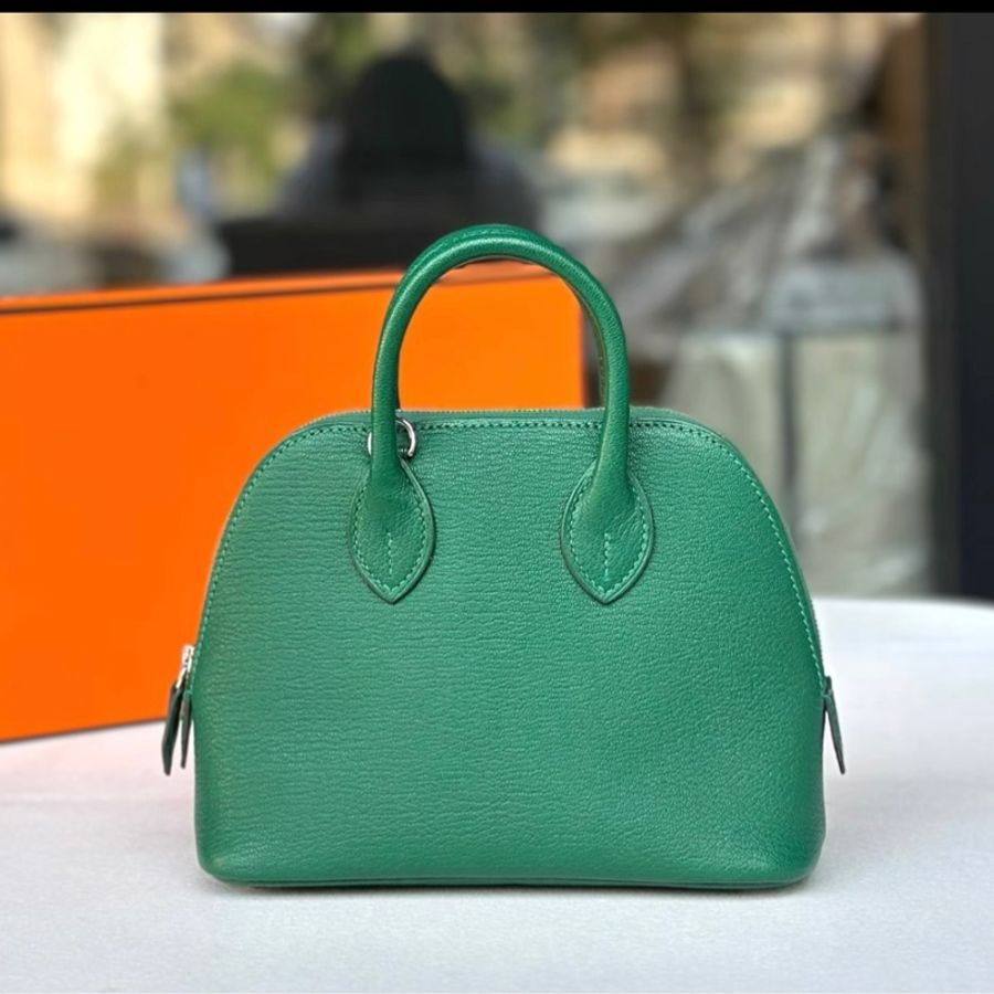 愛馬仕mini bolide 保齡球 寶石綠銀扣 山羊皮 W刻 ，全新，附件：塵袋，小票-1