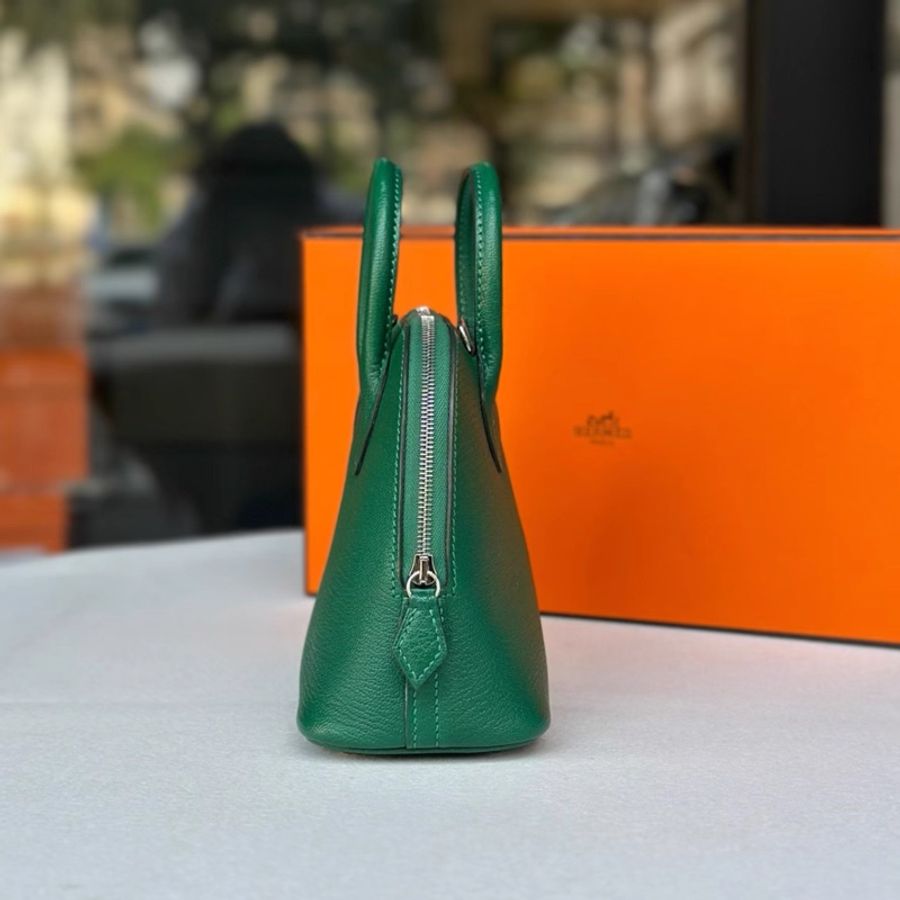 愛馬仕mini bolide 保齡球 寶石綠銀扣 山羊皮 W刻 ，全新，附件：塵袋，小票-2