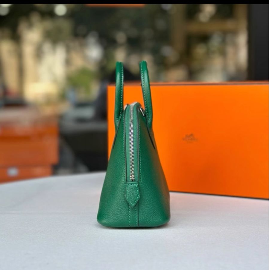 愛馬仕mini bolide 保齡球 寶石綠銀扣 山羊皮 W刻 ，全新，附件：塵袋，小票-3