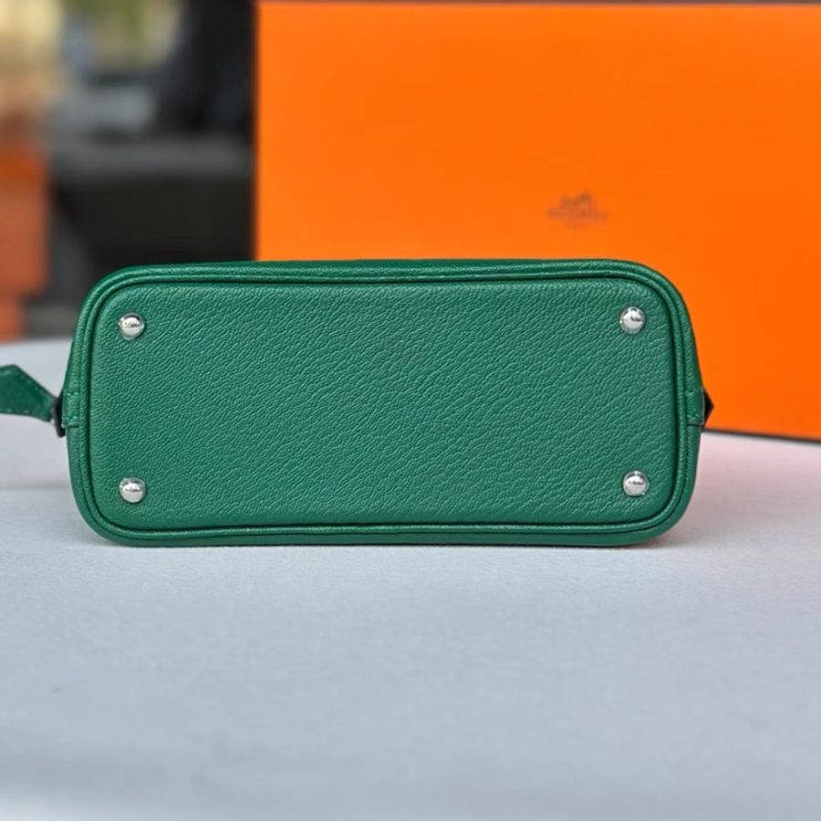 愛馬仕mini bolide 保齡球 寶石綠銀扣 山羊皮 W刻 ，全新，附件：塵袋，小票-4
