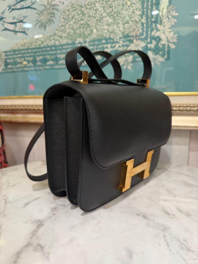 Hermes 89黑Epsom皮Constance III24金釦下蓋手提肩背包H056341CD89-3