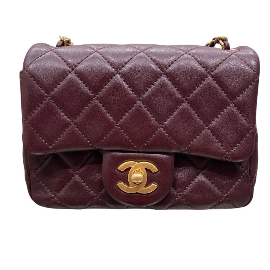 CHANEL 香奈兒 MATELASSE MINI 金球方胖子 羊皮 酒紅色 金釦-1