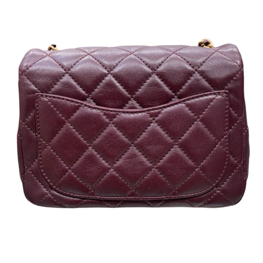 CHANEL 香奈兒 MATELASSE MINI 金球方胖子 羊皮 酒紅色 金釦-2