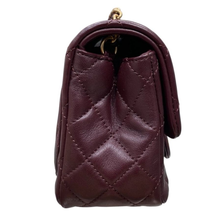 CHANEL 香奈兒 MATELASSE MINI 金球方胖子 羊皮 酒紅色 金釦-3