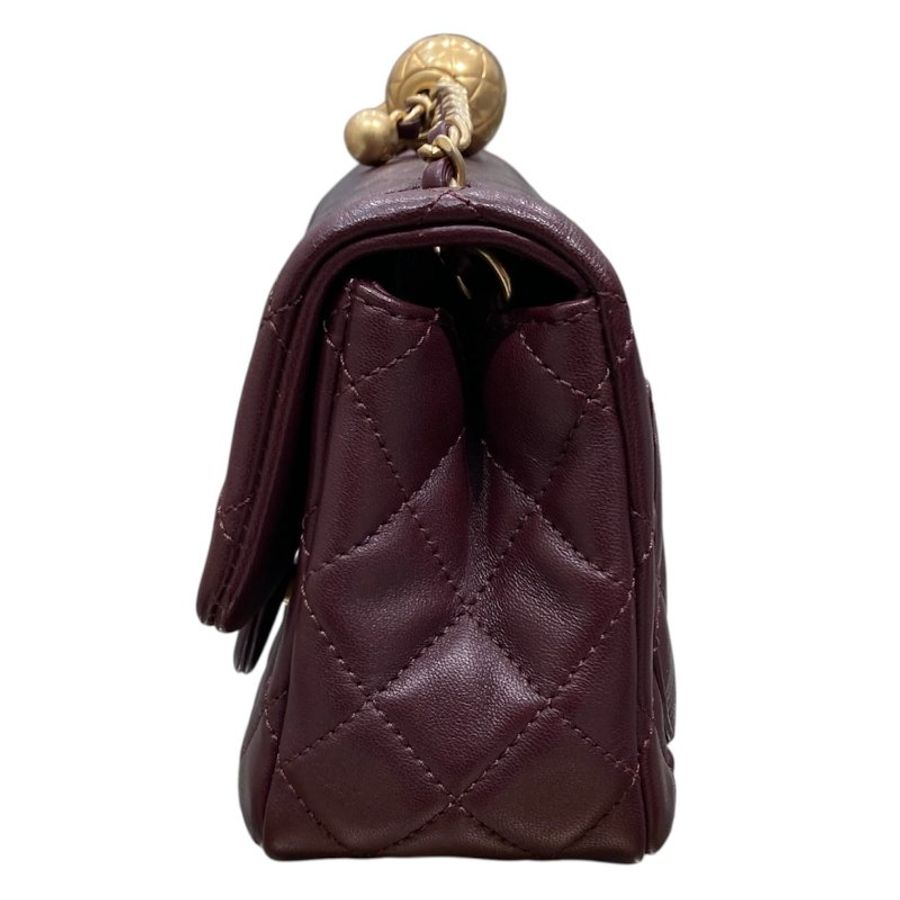 CHANEL 香奈兒 MATELASSE MINI 金球方胖子 羊皮 酒紅色 金釦-4