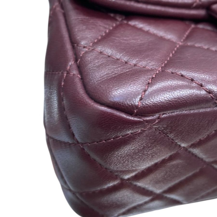 CHANEL 香奈兒 MATELASSE MINI 金球方胖子 羊皮 酒紅色 金釦-6