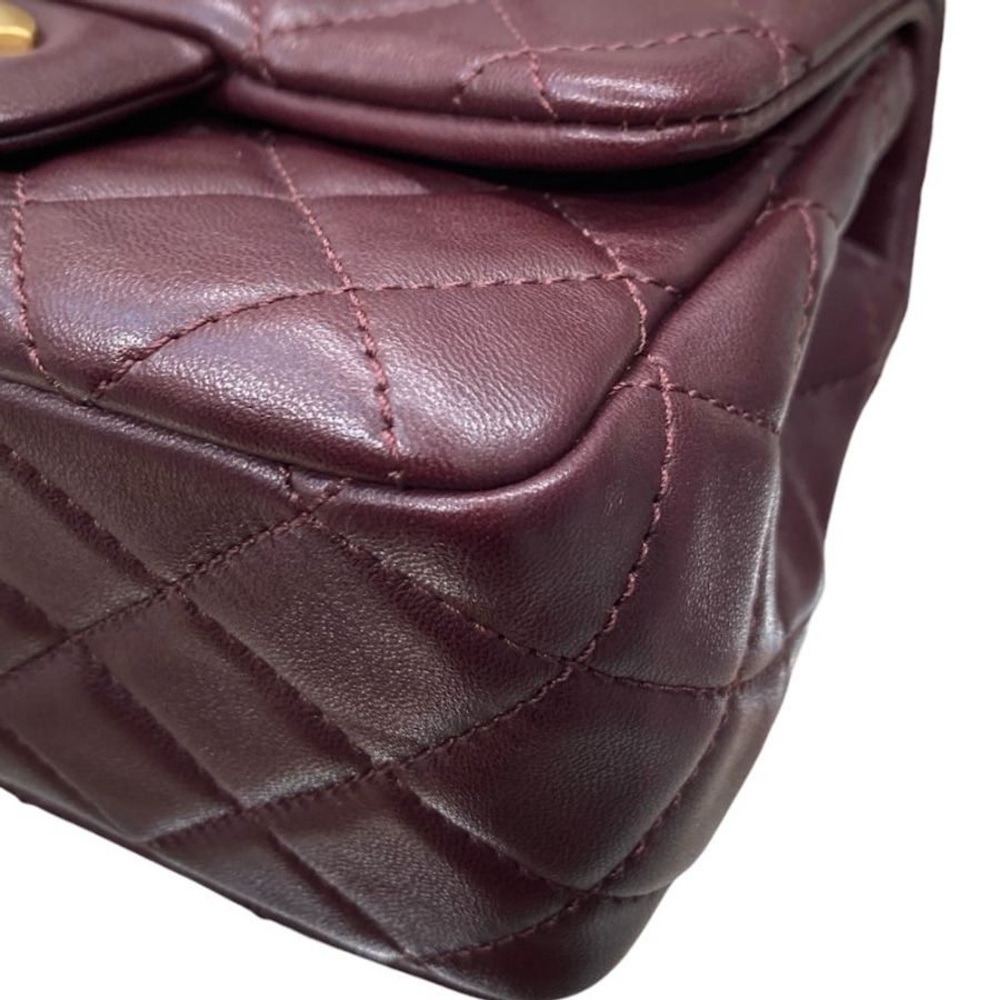 CHANEL 香奈兒 MATELASSE MINI 金球方胖子 羊皮 酒紅色 金釦-7