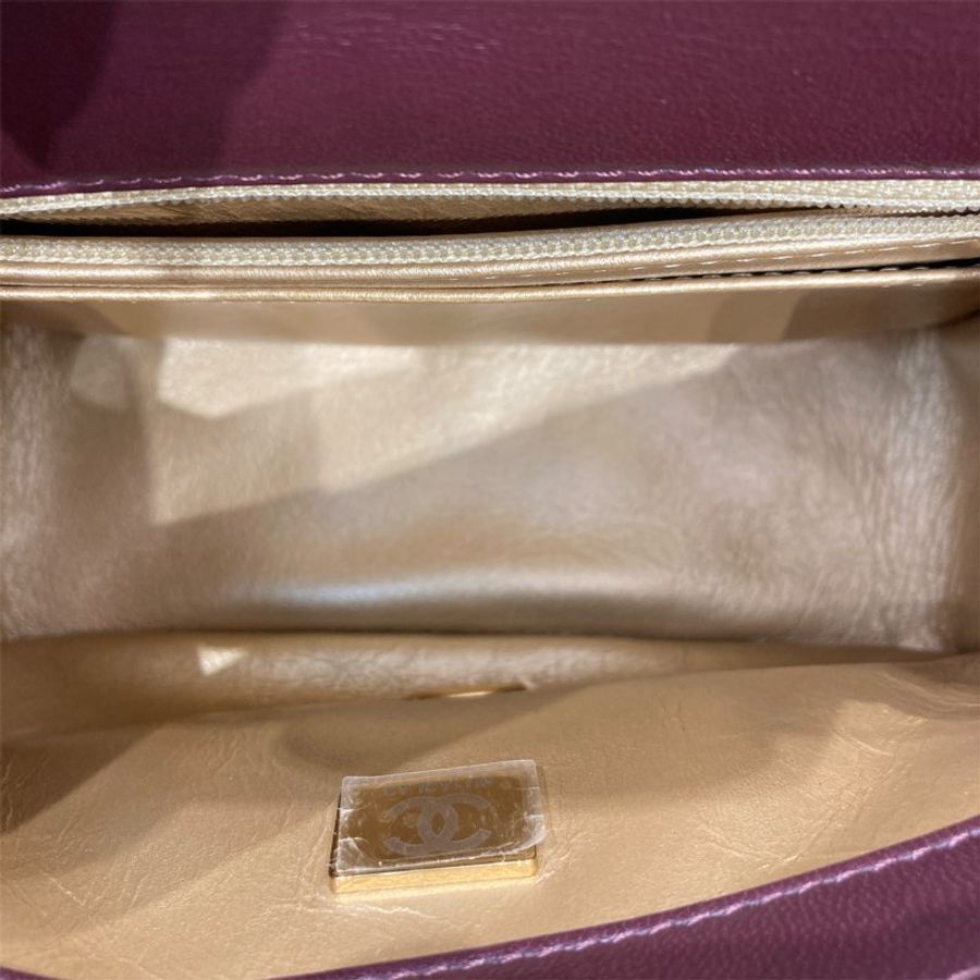 CHANEL 香奈兒 MATELASSE MINI 金球方胖子 羊皮 酒紅色 金釦-12