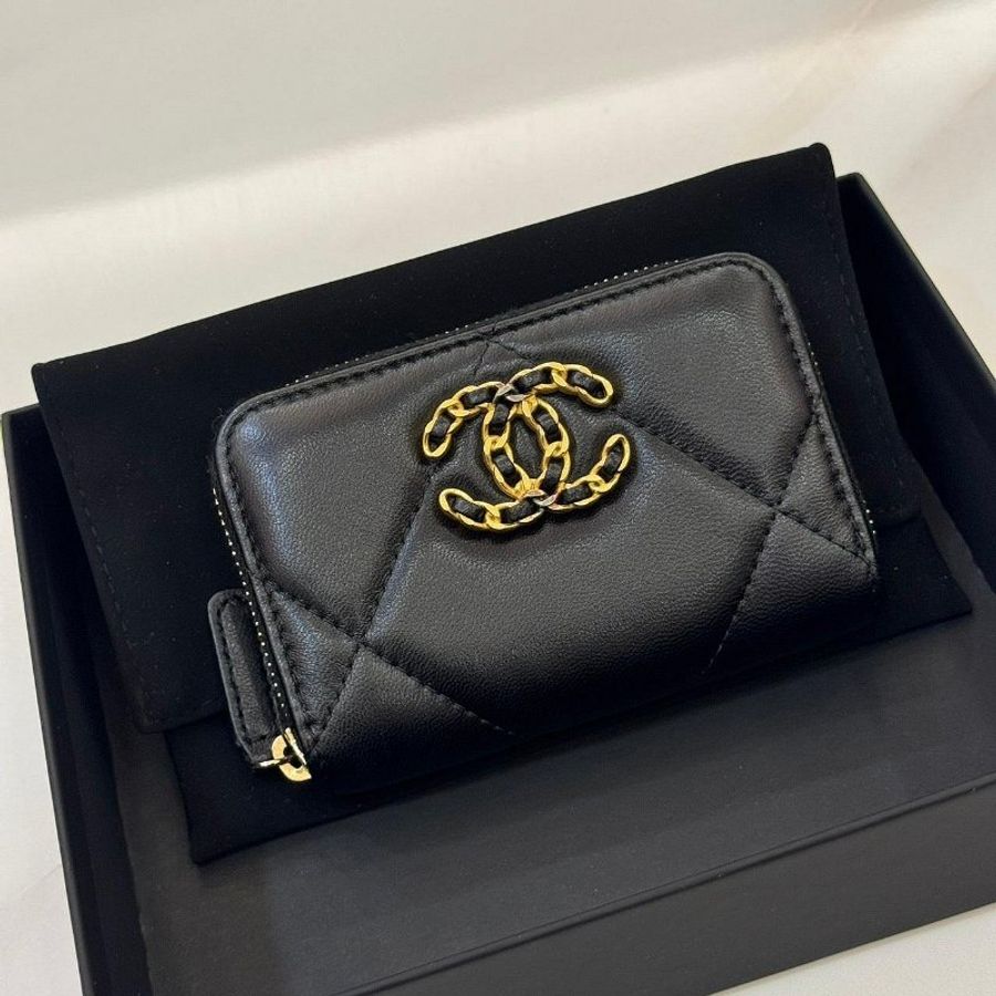 *SHIHNA名牌精品* CHANEL 19 拉鍊零錢包黑金(芯片款)-0