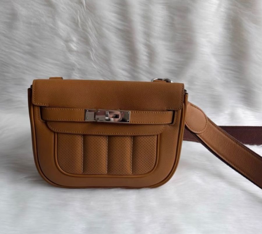愛馬仕berline迷你焦糖色 hermes berline20金棕銀扣-0