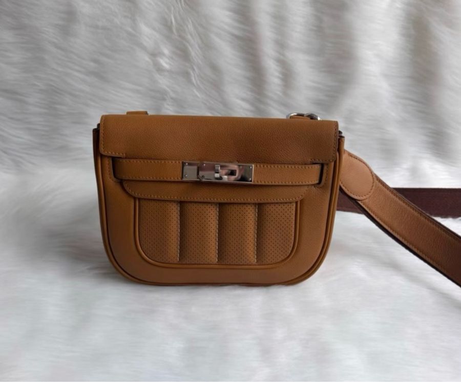 愛馬仕berline迷你焦糖色 hermes berline20金棕銀扣-1