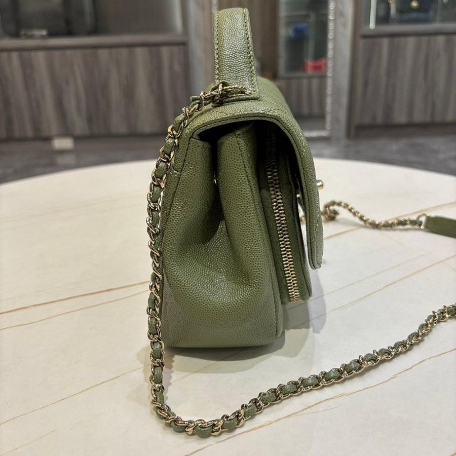 *SHIHNA名牌精品*CHANEL 郵差包 綠色 荔枝紋牛皮 金鍊 (保卡款)-1