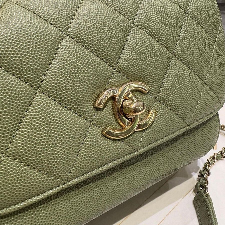 *SHIHNA名牌精品*CHANEL 郵差包 綠色 荔枝紋牛皮 金鍊 (保卡款)-2
