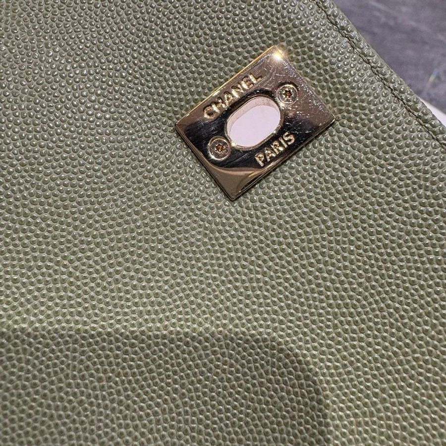 *SHIHNA名牌精品*CHANEL 郵差包 綠色 荔枝紋牛皮 金鍊 (保卡款)-4