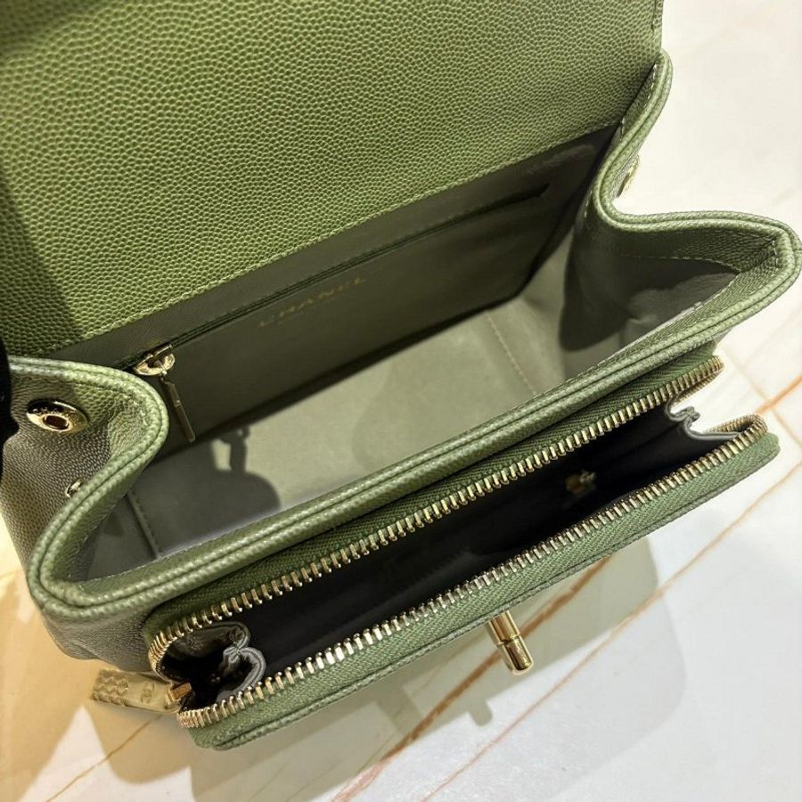 *SHIHNA名牌精品*CHANEL 郵差包 綠色 荔枝紋牛皮 金鍊 (保卡款)-5
