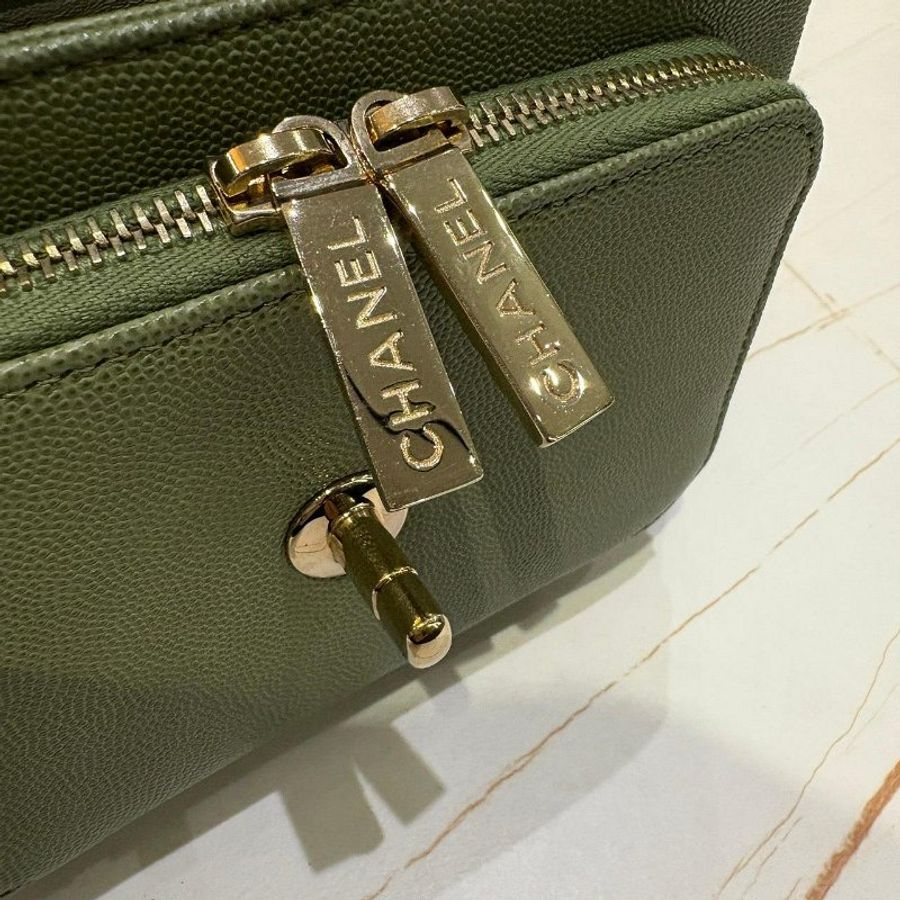 *SHIHNA名牌精品*CHANEL 郵差包 綠色 荔枝紋牛皮 金鍊 (保卡款)-6