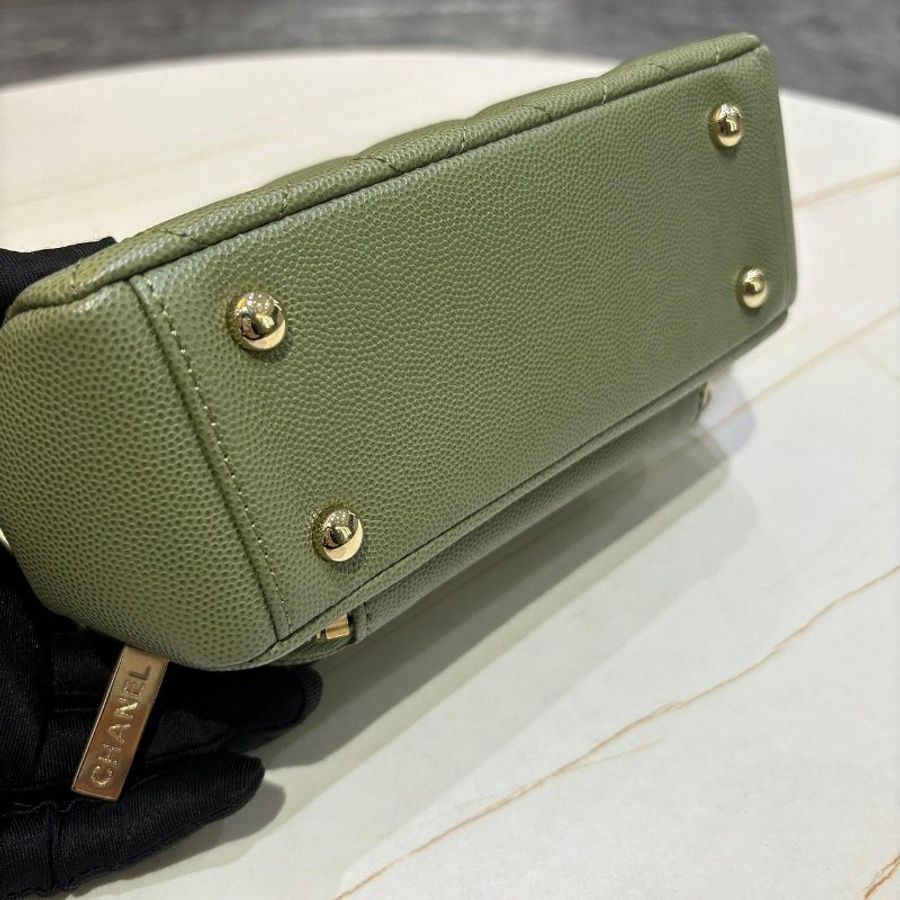 *SHIHNA名牌精品*CHANEL 郵差包 綠色 荔枝紋牛皮 金鍊 (保卡款)-9