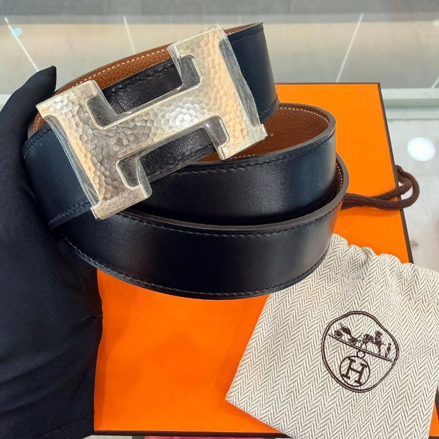 *SHIHNA名牌精品* HERMÉS H銀扣 3.2cm 雙面皮帶 (黑色 Noir x 金棕 Gold ) 90cm-4