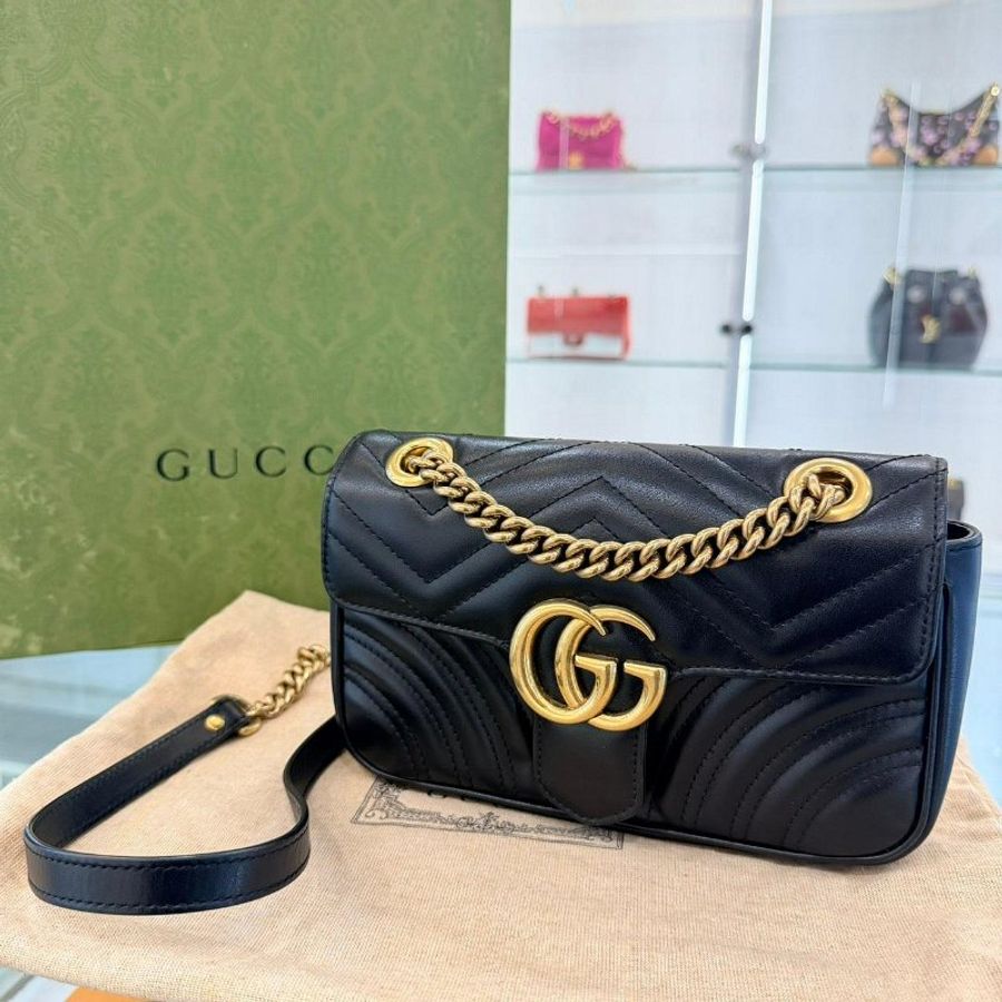 *SHIHNA名牌精品* Gucci GG Marmont 牛皮肩斜背包22cm-0