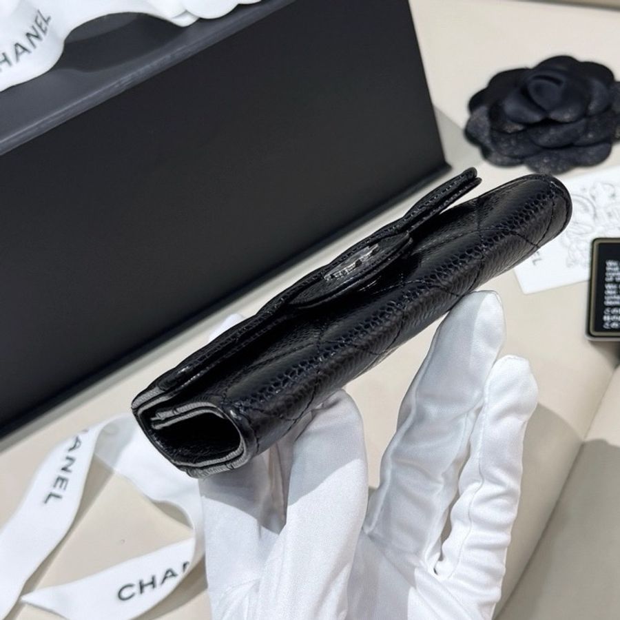 Chanel 香奈兒 CF卡包 黑銀魚子醬 零錢包-1