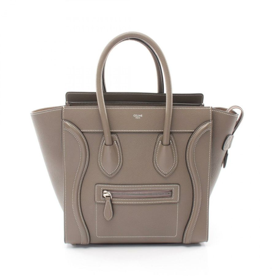 CELINE Luggage Micro Shopper 手提包 189793 皮革 米色 二手 女士-0