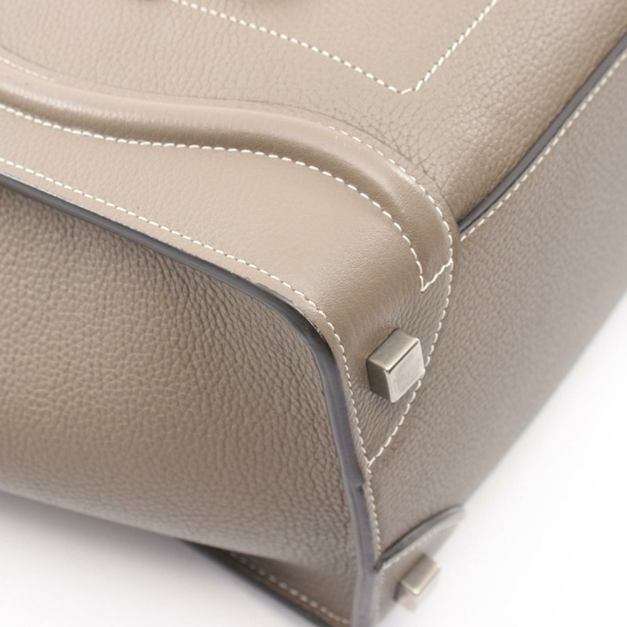 CELINE Luggage Micro Shopper 手提包 189793 皮革 米色 二手 女士-4