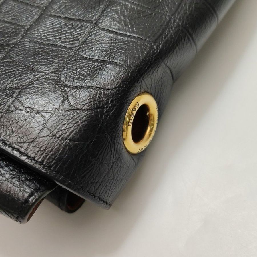Saint Laurent Kate凱特包中型油蠟皮翻毛皮鱷魚紋YSL標誌YSL標誌雙面斜背包單肩包-16