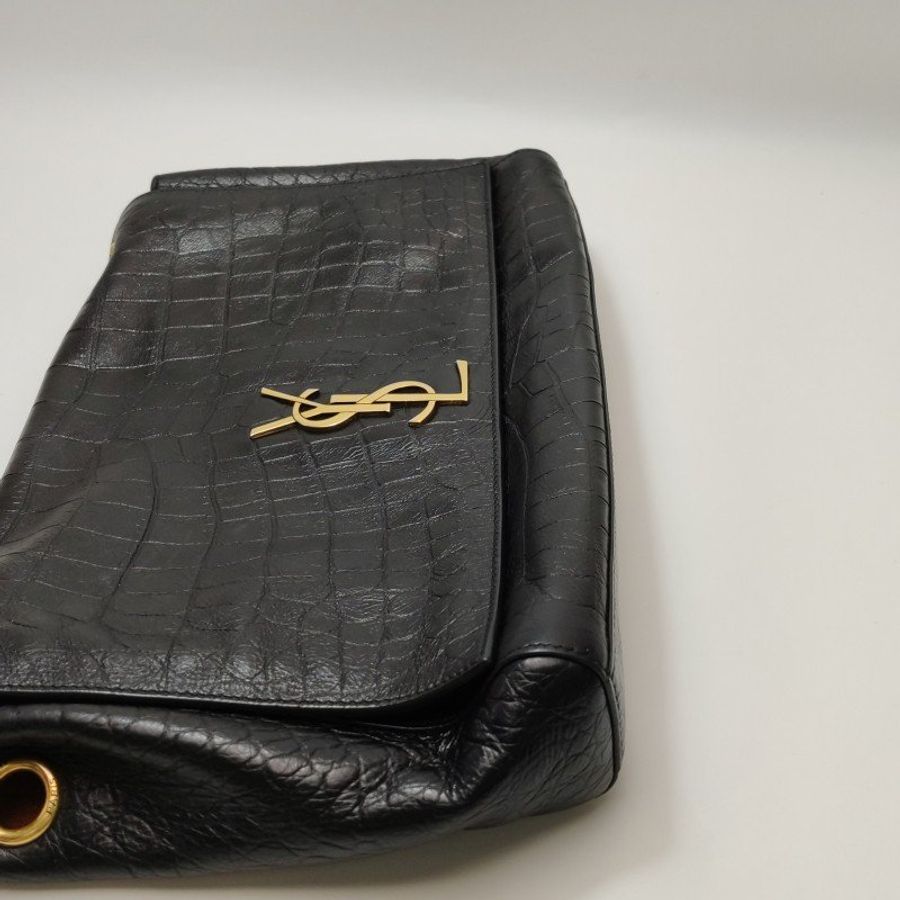 Saint Laurent Kate凱特包中型油蠟皮翻毛皮鱷魚紋YSL標誌YSL標誌雙面斜背包單肩包-21
