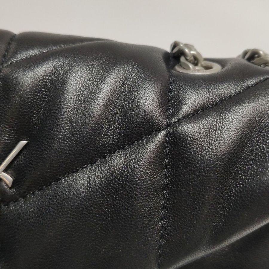 Saint Laurent Puffer迷你羊皮純色絎縫YSL標誌單肩包-19