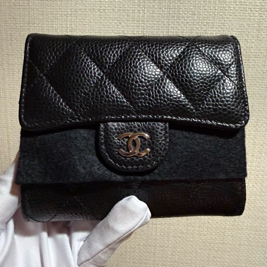 Chanel 經典荔枝皮 黑色銀釦 三折皮夾/短夾 現貨-6