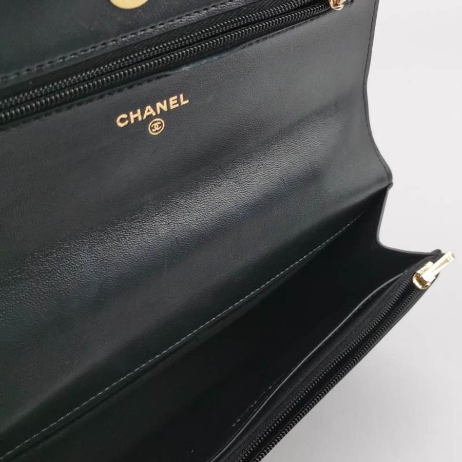 Chanel 羊皮純色菱格絎縫雙C標識斜背包單肩包-6