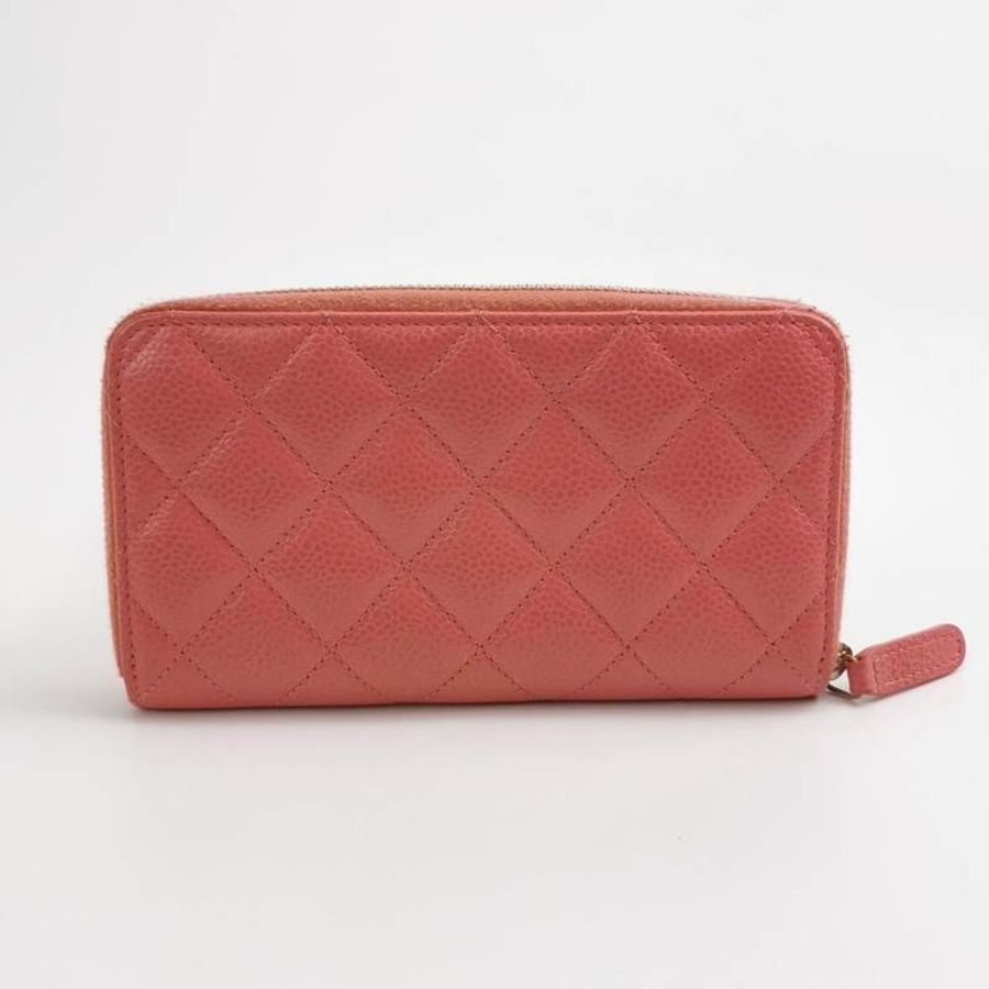 Chanel 牛皮純色菱格絎縫雙C Logo拉鍊錢包-3