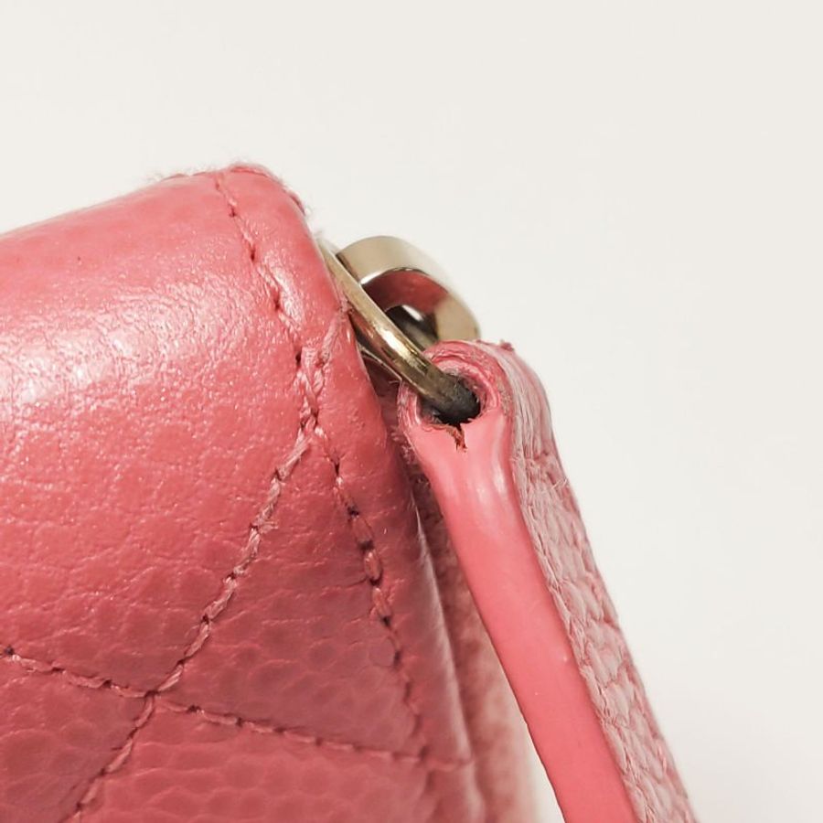 Chanel 牛皮純色菱格絎縫雙C Logo拉鍊錢包-19