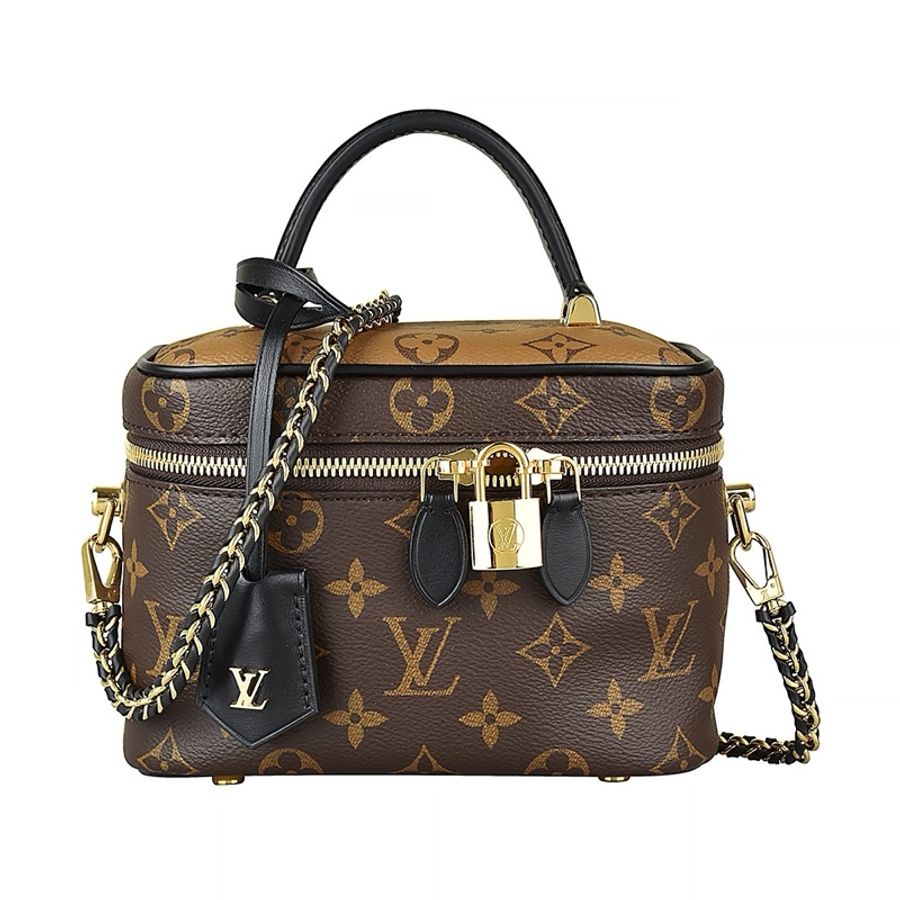 Louis Vuitton  M45165 Vanity PM 鏈帶化妝箱包，Monogram Reverse 塗層帆布製作，配有編織鏈帶與鎖-0