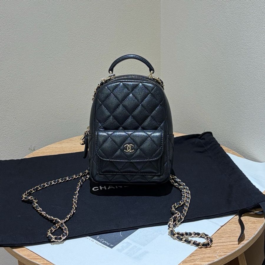 99新 芯片款 香奈兒Chanel 黑金荔枝牛皮 mini雙肩包-1