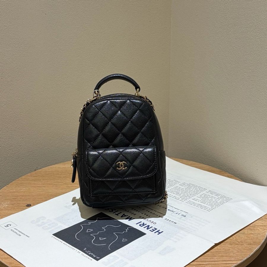 99新 芯片款 香奈兒Chanel 黑金荔枝牛皮 mini雙肩包-2