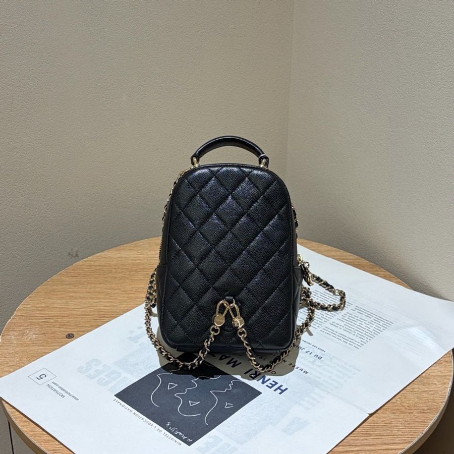 99新 芯片款 香奈兒Chanel 黑金荔枝牛皮 mini雙肩包-3