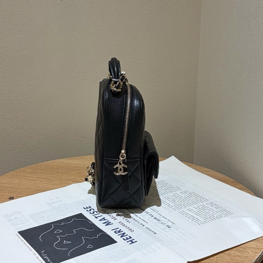 99新 芯片款 香奈兒Chanel 黑金荔枝牛皮 mini雙肩包-4