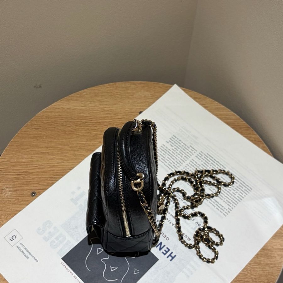 99新 芯片款 香奈兒Chanel 黑金荔枝牛皮 mini雙肩包-6