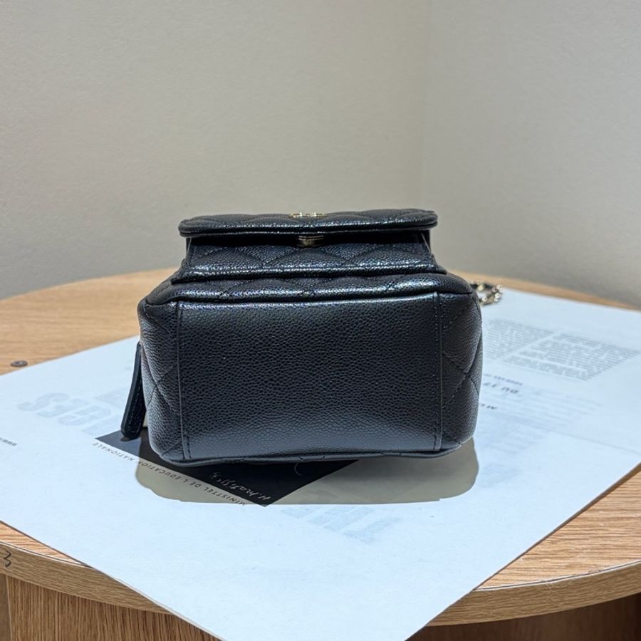 99新 芯片款 香奈兒Chanel 黑金荔枝牛皮 mini雙肩包-7