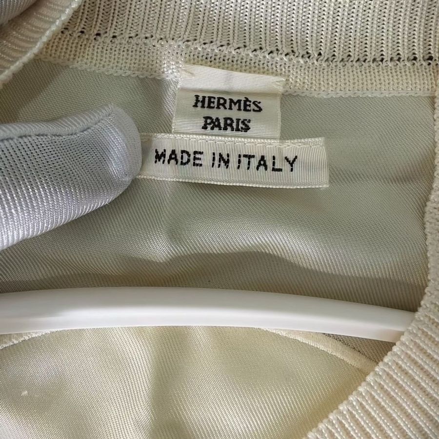 Hermes 米色豬鼻子印花拼接銀扣開衫 尺碼：38-2