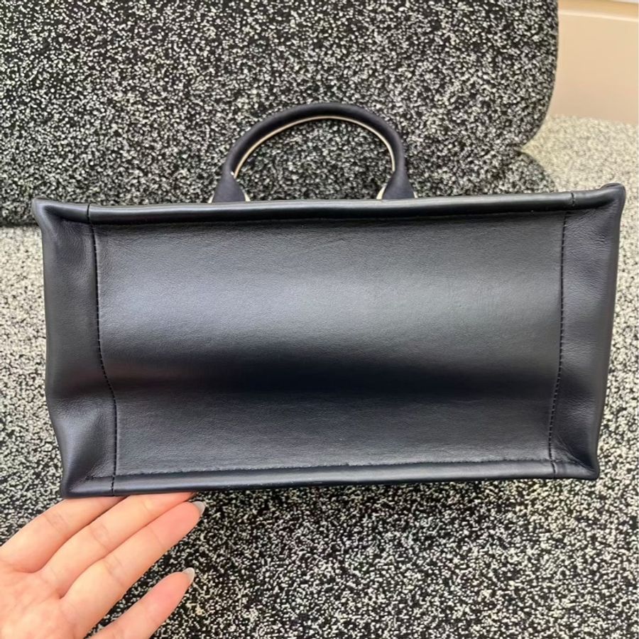 Dior/迪奧 新小號tote老花刺繡帆布手提包 拼皮款-5