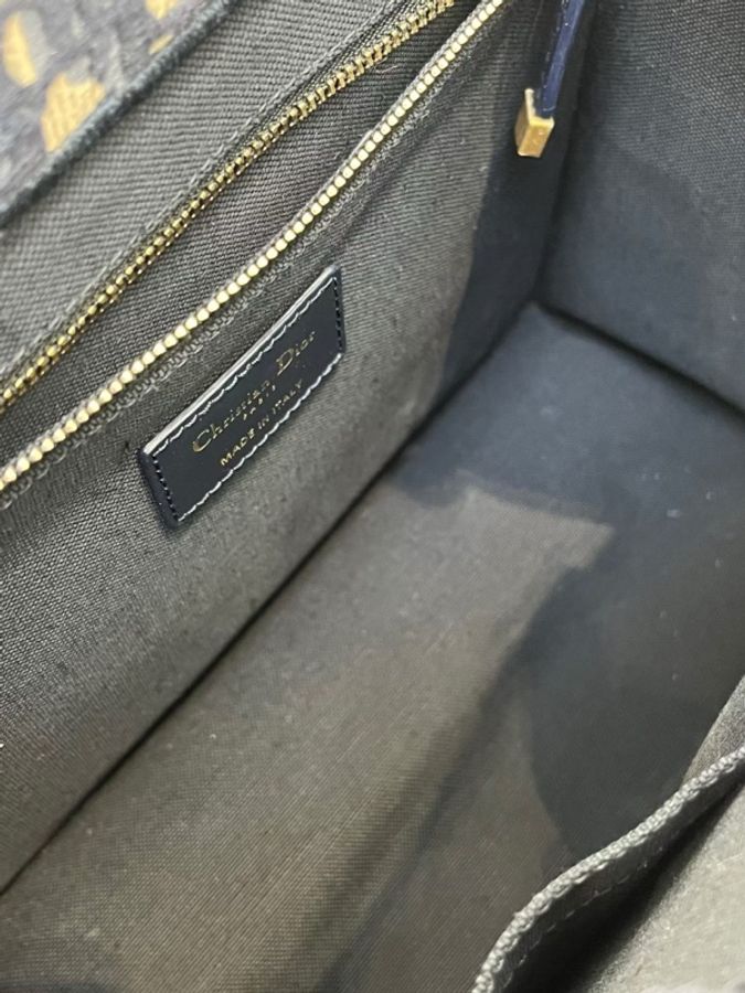 Dior/迪奧 新小號tote老花刺繡帆布手提包 拼皮款-6