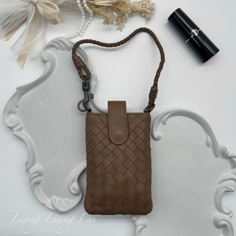 BOTTEGA VENETA BV 編織小羊皮焦糖棕色小提包｜小廢包｜萬用掛包-22