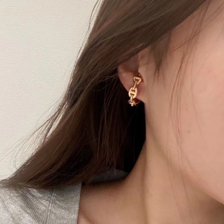 現貨商品 全新商品 台灣購證 Hermes 玫瑰金豬鼻子 半圈爬耳式耳環 單耳-1