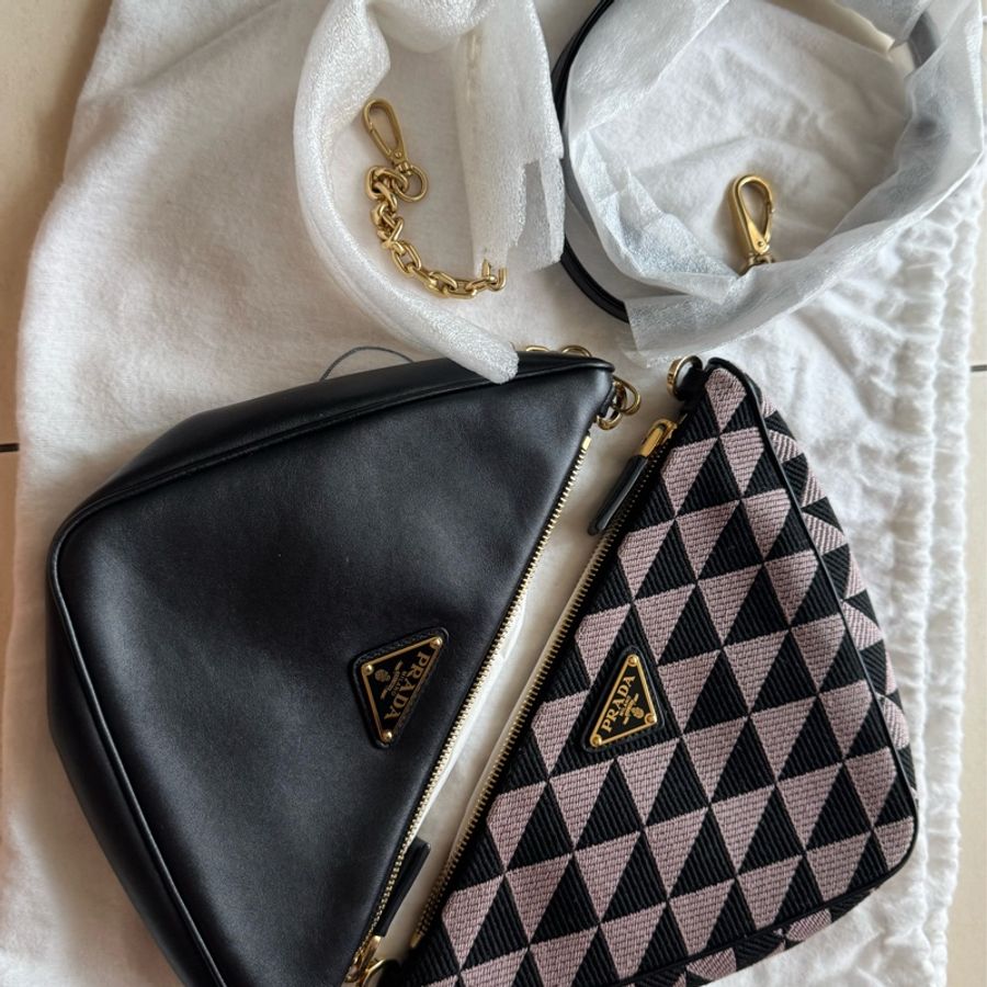 Prada Symbole Small Double Bag 黑×粉｜近新｜附原廠防塵袋-6