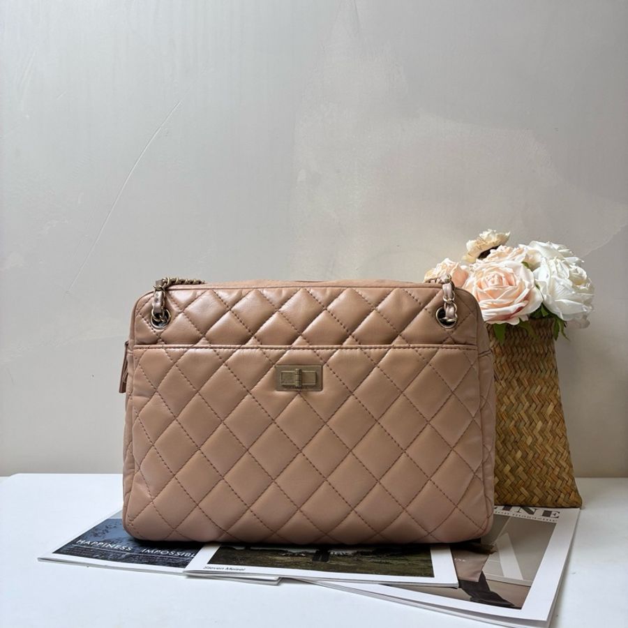CHANEL/香奈兒 2.55相機包鏈條包 中號 奶茶色 12開底長32-1